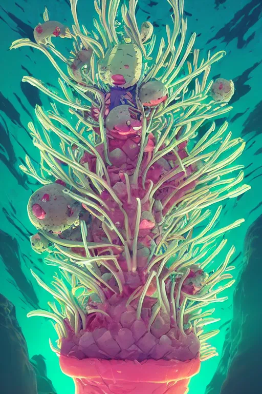 Image similar to roots cactus sushi cristal smurf ghost creature animal sushi cristal very big eye roots cactus elemental flush of force nature micro world fluo fishscale, behance hd by jesper ejsing, by rhads, makoto shinkai and lois van baarle, ilya kuvshinov, rossdraws radiating a glowing aura global illumination ray tracing hdr