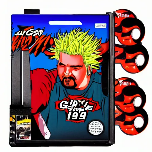 Prompt: guy fieri : backyard wrestling the video game 1 9 8 9 special tournament edition plus alpha featuring guy fieri for the nintendo genesis, game case, box art