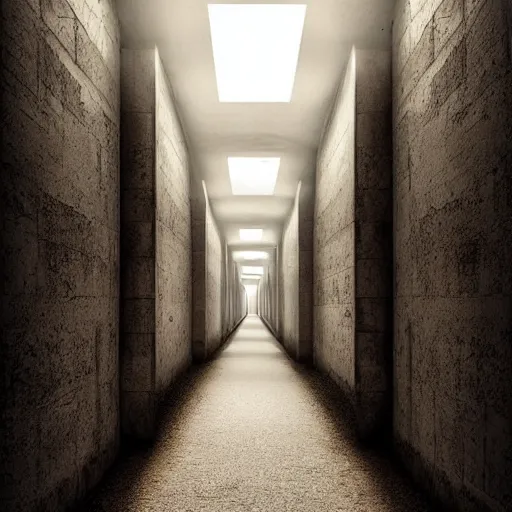 Image similar to a long asylum hallway, one point perspective, vanishing point, symmetrical composition, by lee madgwick, photorealistic, lumion render - w 1 0 2 4