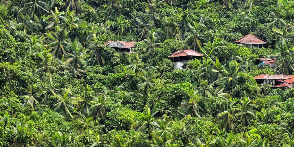 Prompt: abandoned sri lankan city, overgrown greenery, photograph