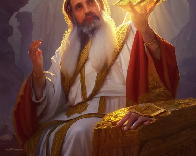 Image similar to king solomon of israel with his 7 0 0 beautiful wives, photography of kurzgesagt, deep focus, d & d, fantasy, intricate, elegant, highly detailed, digital painting, artstation, concept art, matte, sharp focus, illustration, hearthstone, art by artgerm and greg rutkowski and alphonse mucha