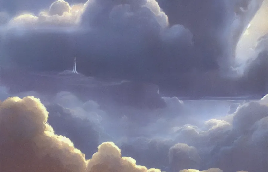 Prompt: Gates of heaven in the clouds by ralph mcquarrie, concept art, ultra realistic, super detailed, photorealistic, cinematographic, epic lighting, religious