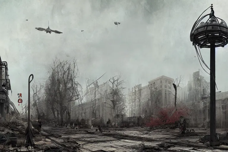 Image similar to post apocalyptic washington dc, plague, artstation by zhang kechun