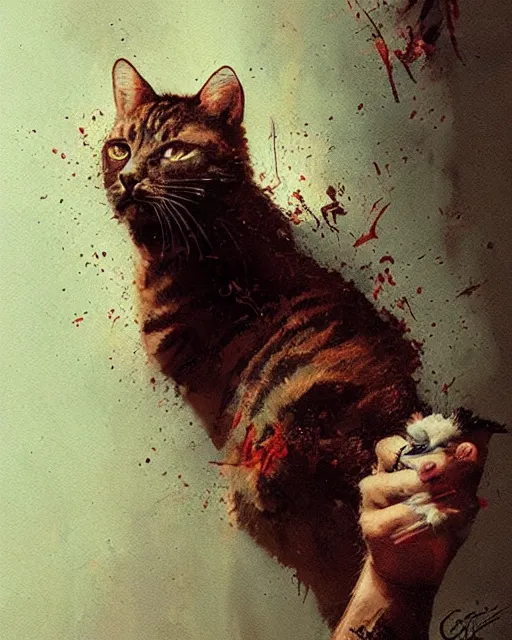 Image similar to cat in fight club, cat tyler durden, airbrush, drew struzan illustration art, by greg rutkowski key art, movie poster