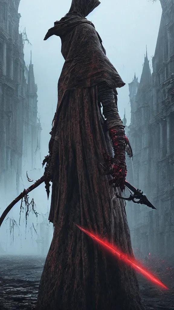 Image similar to bloodborne, sword, beksinski, greg rutkowski, cinematic, unreal engine, red, blood, epic, golden ratio, cosmic horror, realistic, high quality, photorealistic. realistic, 8 k octanerender.