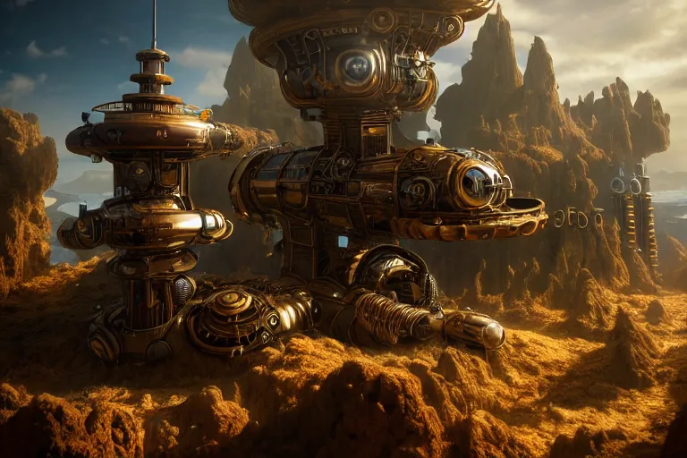 Prompt: futuristic steampunk landscape, unreal engine, realistic, professional photography, mild depth of field, cinematic, 8 k