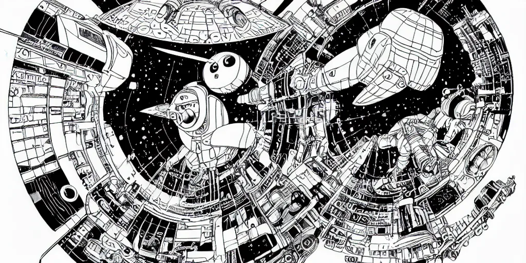 Image similar to traditional drawn colorful animation a symmetrical portrait of lonely single Takeshi Kitano alone pilot in posing comet tail in robot platform deck wheelhouse spaceship station planet captain bridge outer worlds robots extraterrestrial hyper contrast well drawn Metal Hurlant Pilote and Pif in Jean Henri Gaston Giraud animation film The Masters of Time FANTASTIC PLANET La planète sauvage animation by René Laloux