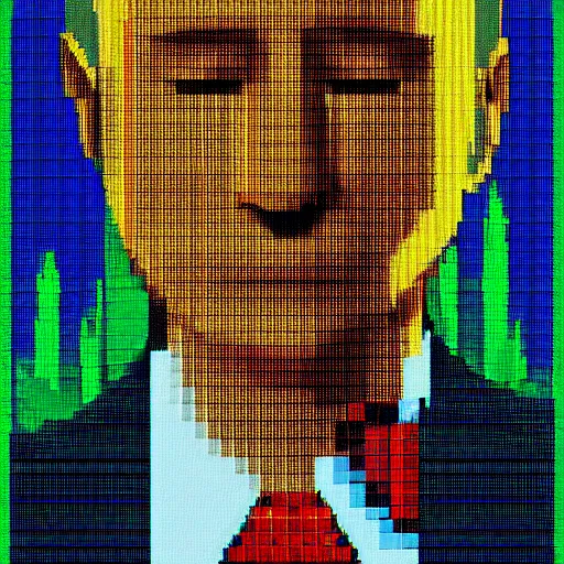 Image similar to Putin crying, pixel art, dramatic, cinematic, red background