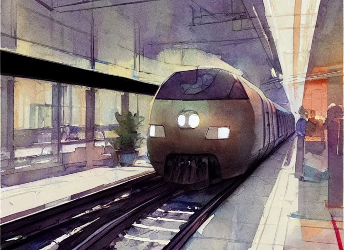 Image similar to concept art of a urban train, pinterest, artstation trending, behance, watercolor, by coby whitmore *, silver, laser light *,