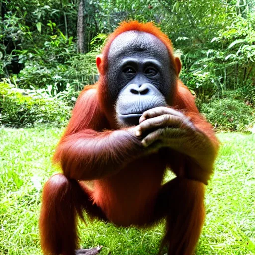 Image similar to Blindfolded Orangutan trying to solve Rubic cube