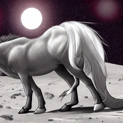 Prompt: a horse, grazing on the moon, trending on artstation, anime style