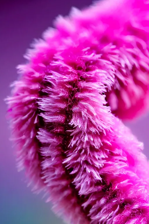 Image similar to high quality close-up photo pearlescent fluffy caterpillar! gorgeous highly detailed hannah yata elson peter cinematic pink lighting high quality low angle hd 8k sharp shallow depth of field