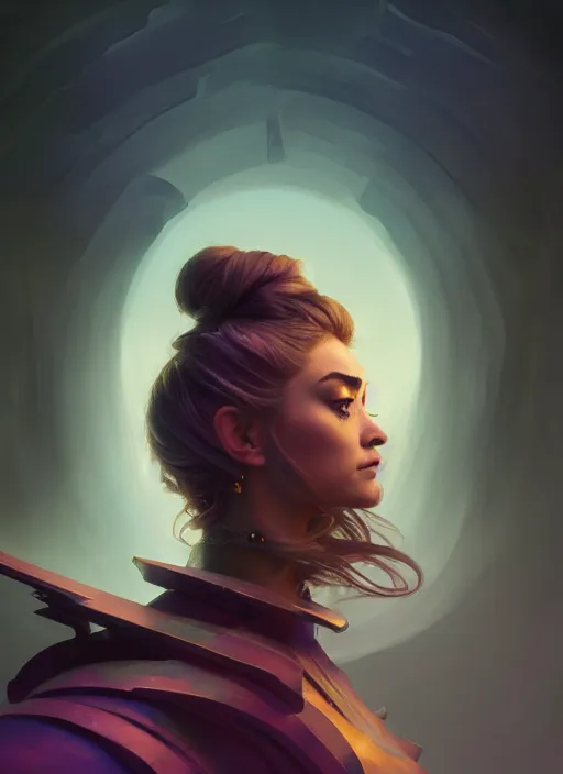 Image similar to side portrait, imogen poots, paladin, fantasy, gloomhaven, luminescent, organic painting, matte painting, bold shapes, hard edges, gaudy colors, octane render, unreal engine, by greg manchess, huang guangjian, gil elvgren, sachin teng, greg rutkowski, jesper ejsing, ilya kuvshinov