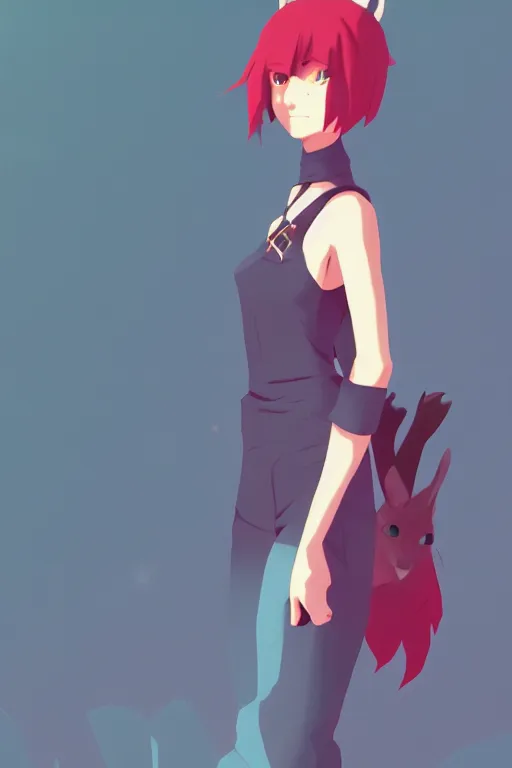 Image similar to fursona, a full body portrait of a the sellsword marissa bell, short red hair, fantasy, makoto shinkai, james gilleard, very detailed, matte, gaussian blur