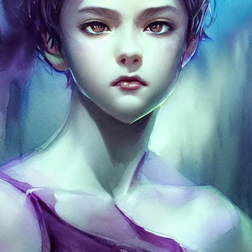 Prompt: young boy, black hair, purple eyes, gorgeous, amazing, delicate, elegant, intricate, highly detailed, watercolor, portrait, artstation, concept art, sharp focus, illustration, art by charlie bowater and Ross tran