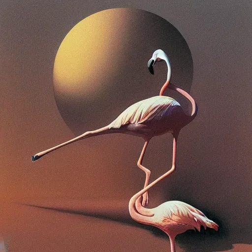 Prompt: flamingo with a shotgun by Zdzisław Beksiński, painting