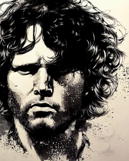 Image similar to portrait of jim morrison, concept art, sumi - e style, intricate linework, artstation, trending, highly detailed, smooth, focus, art by yoji shinkawa,