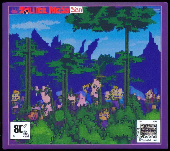 Prompt: snes cartrige cover art of a blue glitchy hand in the forest