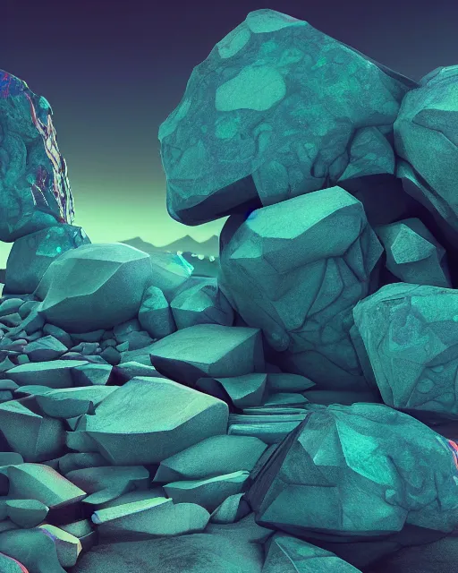 Image similar to psychedelic visions of huge rocks hallucinating on mescaline, futuristic iridescent metal constructions, no text, rendered with octane, hyper realistic, hyper detailed, surreal, futuristic, 8k