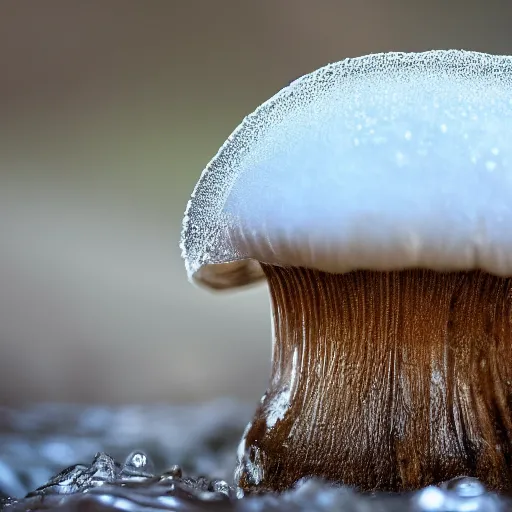 Prompt: mushroom made of ice, clear, high detail