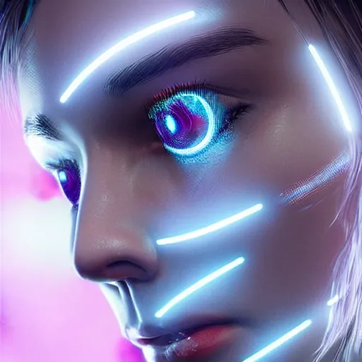 Prompt: face with intricate and detailed light-emitting OLED tatoos showing health information and vital sign visualizations, heart rate, ultra HD realistic wide focus 8k ultra soft light RTX on VFX octane render pixiv pinterest colorful more reflection