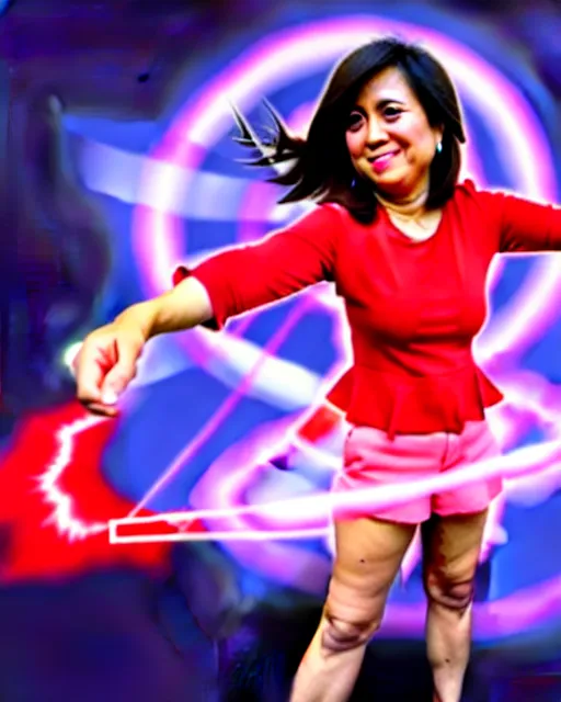 Image similar to leni robredo hadouken pose with red aura, stylish concept art,