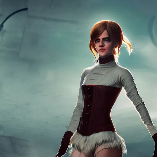 Prompt: dressed emma watson as a catgirl, cinematic, insanely detail, artstation, 8 k, futuristic, phantasy, genshin impact screenshot