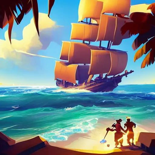 Image similar to painting treasure on sea of thieves game smooth median photoshop filter cutout vector, behance hd by jesper ejsing, by rhads, makoto shinkai and lois van baarle, ilya kuvshinov, rossdraws global illumination