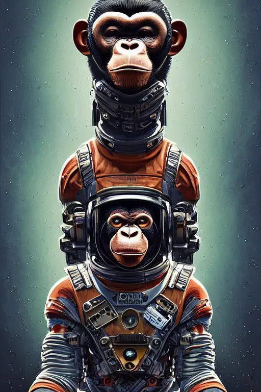 Image similar to a portrait of a muscular anthropomorphic cyberpunk chimp in spacesuit armor with ensignia on chest plate by sandra chevrier, by jon foster, detailed render, pistol in holster, extremely hyperdetailed, tape deck, epic composition, cybernetics, 4 k realistic, cryengine, realistic shaded lighting, sharp focus, masterpiece, by enki bilal
