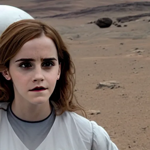 Prompt: photo of Emma Watson as Hermione Granger drving a roving vehicle for mars exploration, industrial design.