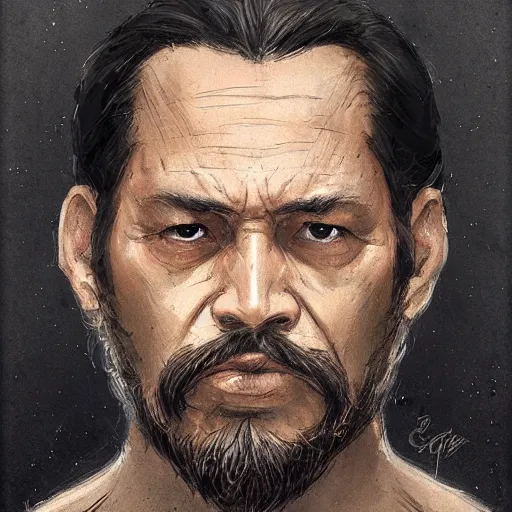 Image similar to portrait of a man by greg rutkowski, samoan features, short black hair, receding hairline, epic beard, tall and strong, father figure vibes, star wars expanded universe, she is about 7 0 years old, wearing tactical gear, digital painting, artstation, concept art, smooth, sharp foccus ilustration, artstation hq