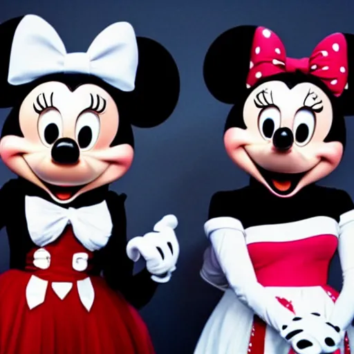 Image similar to grimes and elon musk as minnie mouse and mickey mouse