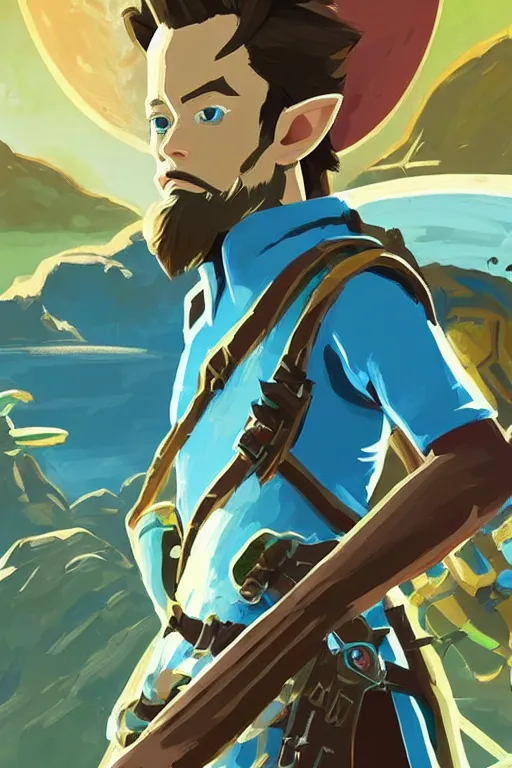 Prompt: an in game portrait elon musk of from the legend of zelda breath of the wild, breath of the wild art style.