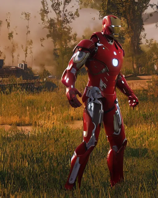 Prompt: robust bulky and sleek iron man suit in red dead redemption 2, cinematic, photorealistic