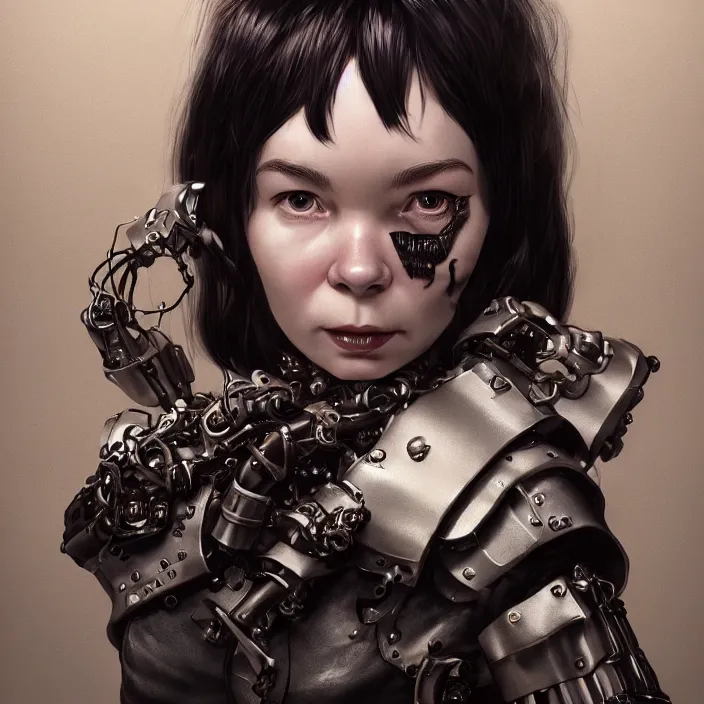 Image similar to hyper - realistic bjork leather cyborg - by tom bagshaw, by ilya kuvshinov, rtx rendering, octane render 1 2 8 k, maya, extreme high intricate details by wlop, digital anime art by ross tran, medium shot, close up shot, composition by sana takeda, dramatic lighting by greg rutkowski, 8 k, trending on artstation