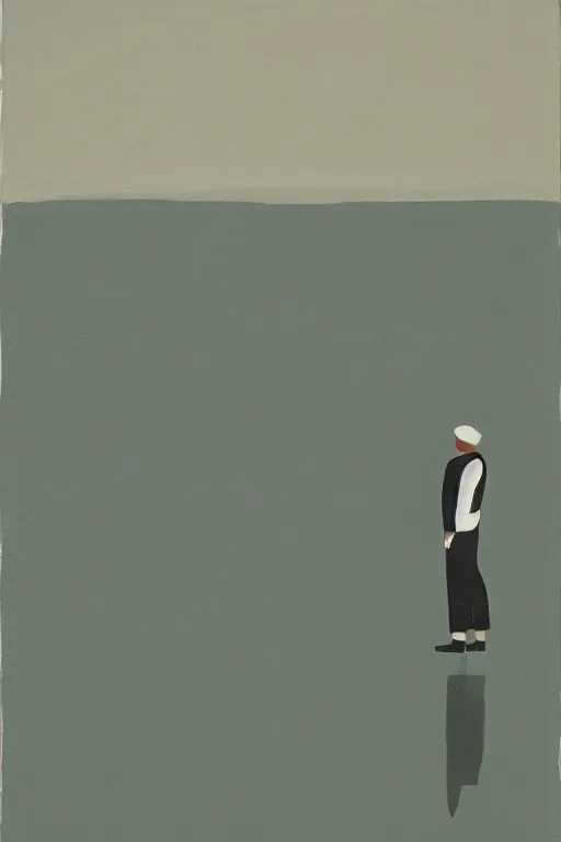 Image similar to man standing by a river, 1960’s minimalist advertising illustration, painterly, expressive brush strokes