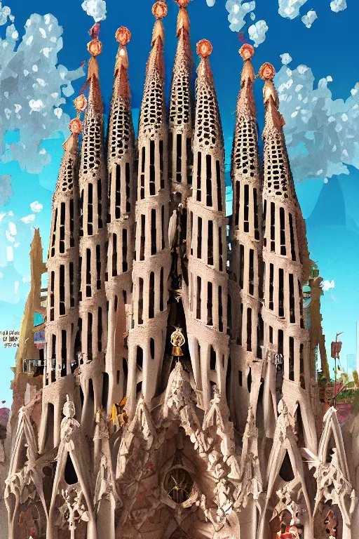 Image similar to sagrada familia cathedral and shiba ， anime fantasy illustration by tomoyuki yamasaki, kyoto studio, trending on artstation 8 k