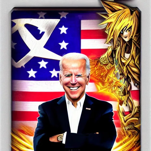 Image similar to joe biden as a yugioh card, award winning professional digital art