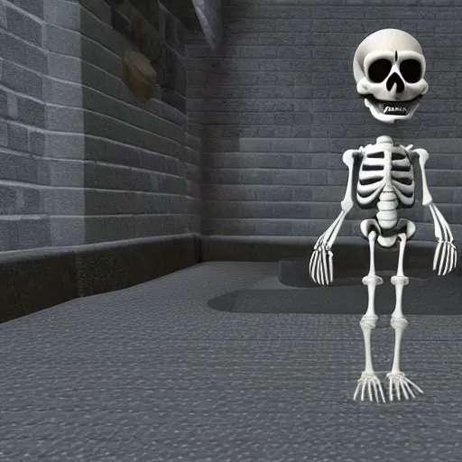 Image similar to A skeleton in the game Super Mario 64, unreal engine, highly detailed, 8k