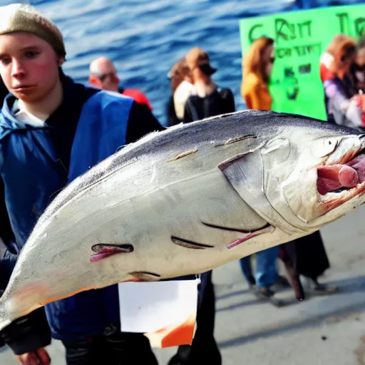 Image similar to greta thunberg as a tuna fish