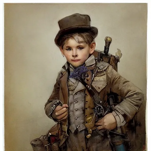 Image similar to (((((portrait of boy dressed as steampunk explorer in an actionpose . muted colors.))))) by Jean-Baptiste Monge !!!!!!!!!!!!!!!!!!!!!!!!!!!