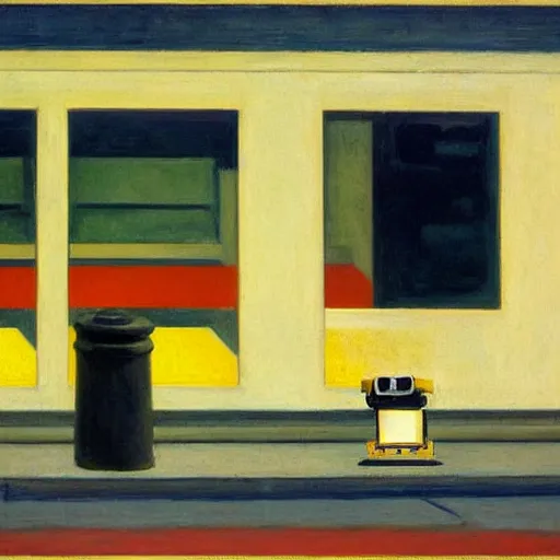 Prompt: WALL-E by Edward Hopper