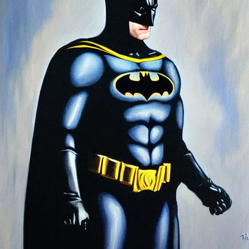 Image similar to Painting of a batman dark knight by Christopher Nolan oil painting