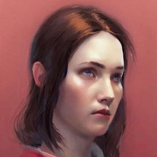 Image similar to portrait of a super friendly woman by greg rutkowski, he is about 2 9 years old, english, auburn slightly red shoulder length hair, brown eyes, cute slighty chubby face, highly detailed portrait, digital painting, artstation, concept art, smooth, sharp foccus ilustration, artstation hq