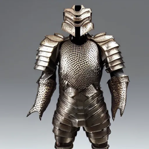Image similar to a humanoid Pangolin armored knight with metallic armor that looks similar to a pangolin and biotechnology mesh
