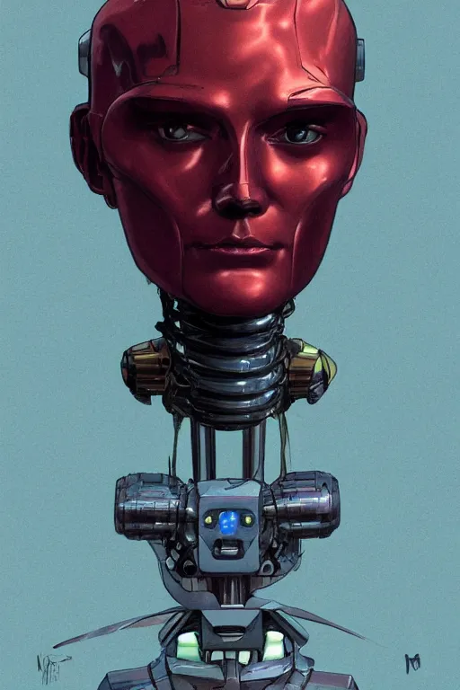 Image similar to A portrait of a robot by Moebius, trending on Artstation