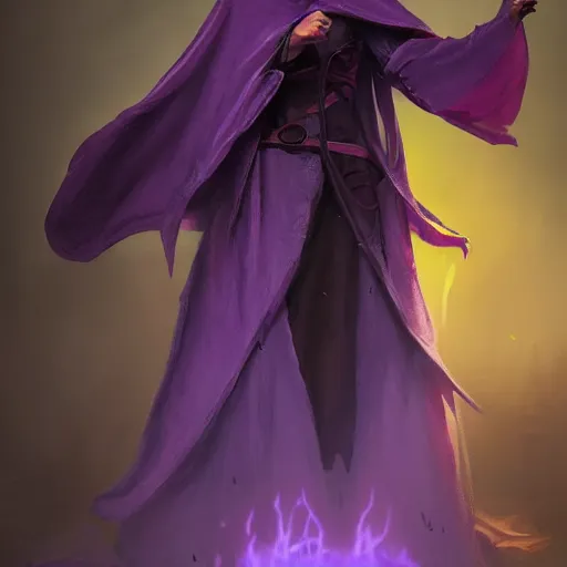 Image similar to female warlock long hood cloak purple, fighting monster with magic, 8 k, trending on artstation by tooth wu and greg rutkowski