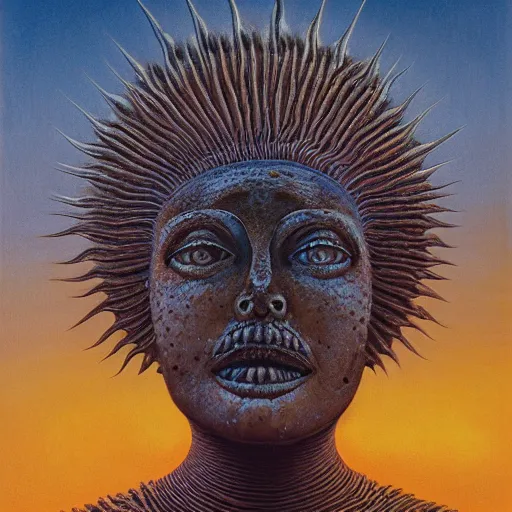 Image similar to the queen of the sun by zdzisław beksiński, jeffrey smith and h.r. giger, oil on canvas, XF IQ4, f/1.4, ISO 200, 1/160s, 8K, RAW, unedited, symmetrical balance, in-frame