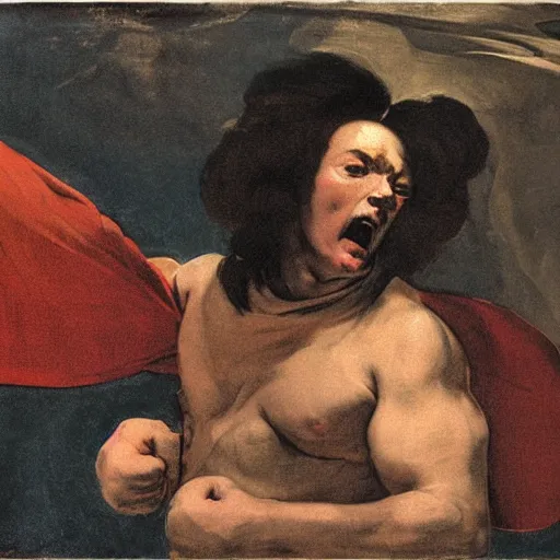 Prompt: inspiring superhero. tough guy big fist. cool colorscheme illustrated by goya goya,,,,,,, by artemisia gentileschi, by theodore gericault,