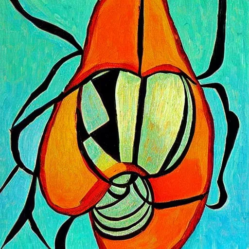 Image similar to A cubist painting of a Ladybug in the Style of vincent Van Gogh